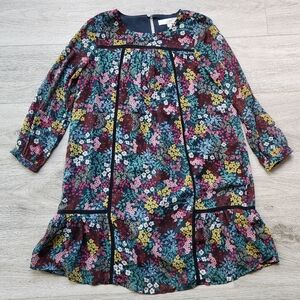 Ann Taylor Loft Pink Green Floral Dress Womens Xsp Sheer Sleeve Boho Cottagecore